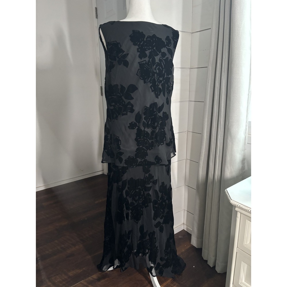 Jessica Howard Dress Womens 16‎ Black Sheer Floral 2 Piece Sleeveless Maxi Set - Picture 3 of 12